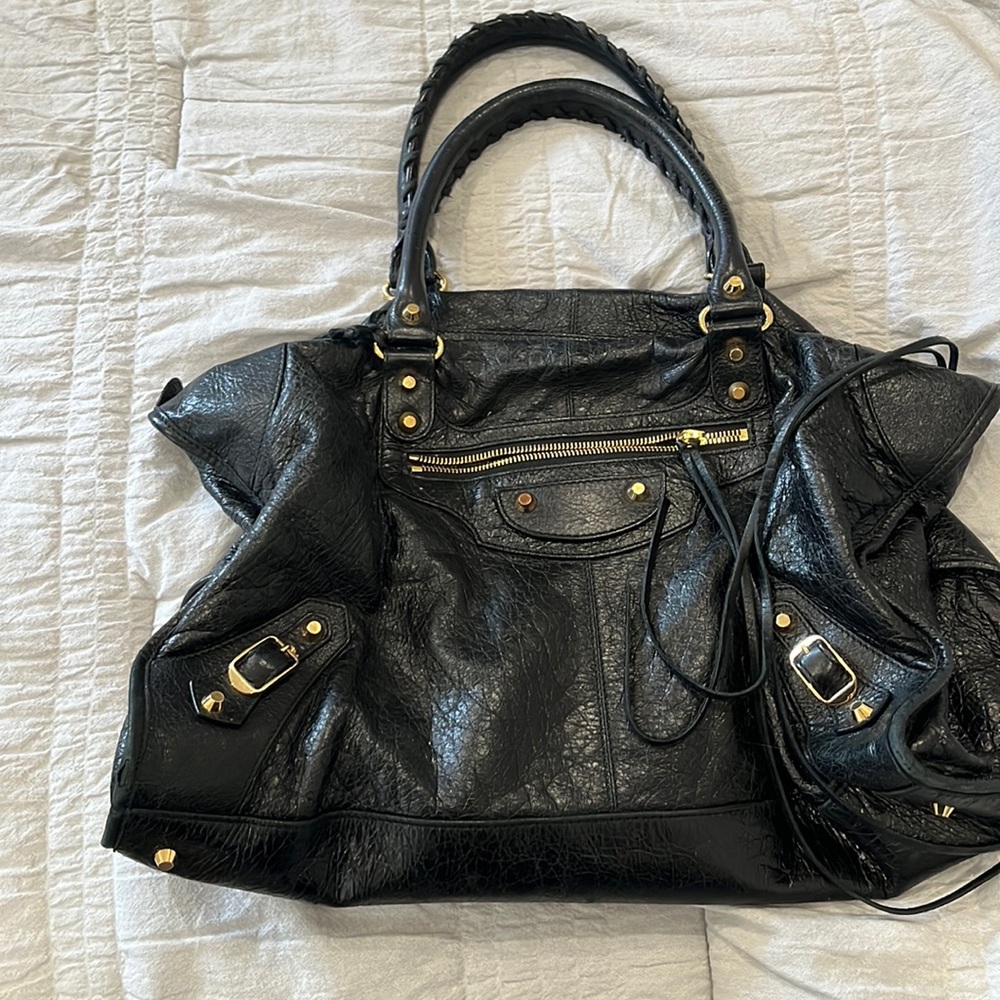 Balenciaga Large City Tote. Black and Gold Harware